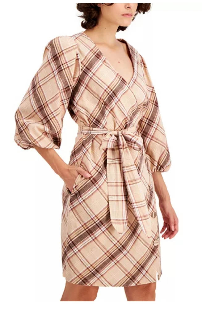 INTERNACIONAL CONCEPTS  PLAID BELTED DRESS